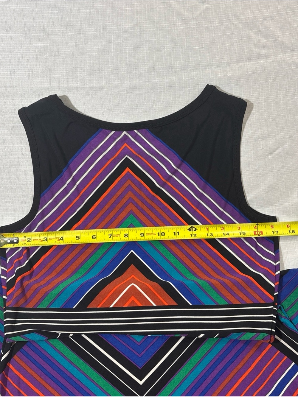 Calvin Klein Sleeveless Geo-Stripe Mini Dress in Purple, Teal, Blue and Orange - Picture 5 of 6